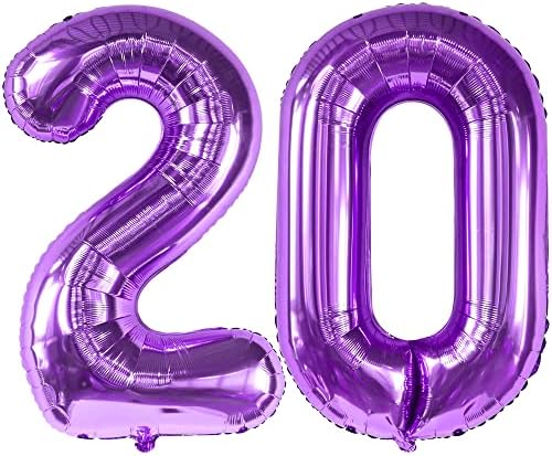 Katchon, Purple 20 балон број - гигант, 40 инчи | 20 балони за 20 -ти роденденски украси за жени | 20 роденденски балони, 20 роденденски