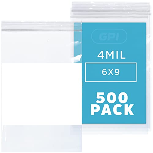 GPI - 6 x 9 - Масовно пакување од 500, 4 милји дебели, тешка, чиста пластика што може да се повлече од поштенски кеси, со бел блок за запишување