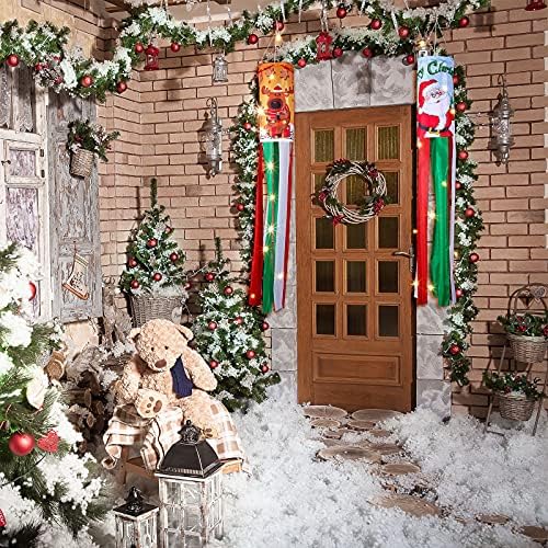 4 парчиња Божиќни знамиња на ветровик со LED светло 39 инчи снежен човек Дедо Мраз Клаус новогодишна елка виси украси Божиќни елки зимски