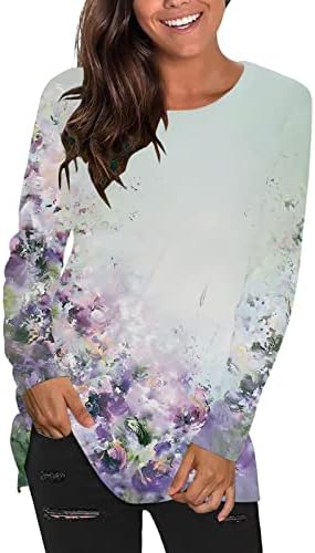 Womenените со долг ракав печати џемпер плус големина o врат џемпер врвот секојдневно тенок кошули модни класични блузи