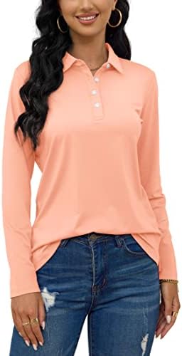 Женски маици со маици со долги ракави Tacvasen, UPF 50+ Брзо суво 4 копчиња за голф-кошули за голф тенис вежбање
