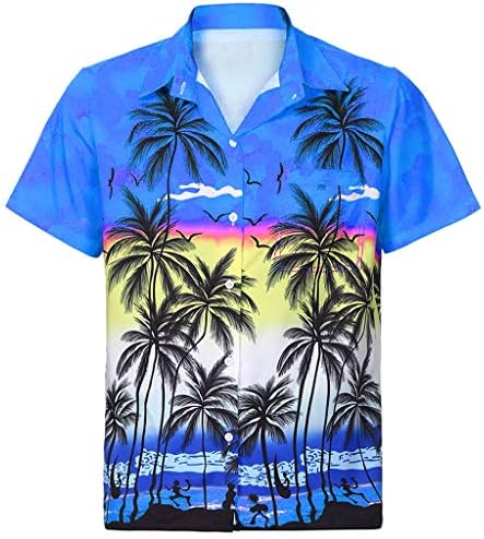 Мода Хаваи Печатење Кошула Плажа Краток Ракав Брз Сув Машки Обичен Копче Врвот