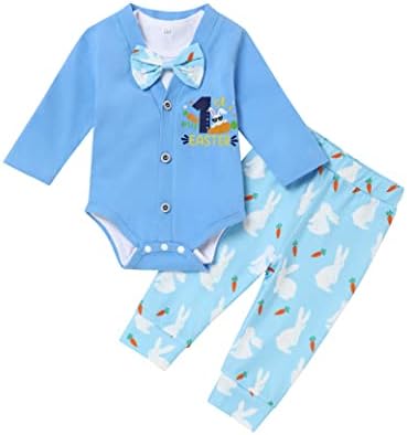 Синда Мојата прва велигденска облека новородени момчиња момчиња лак-јазол боди + палто + ротквица панделка 3 парчиња Велигденска облека