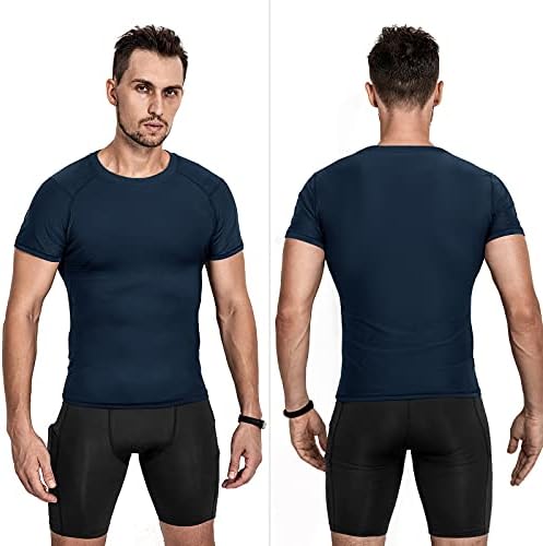 Машки кошули за компресија на Niksa 3 пакувања, кратки ракави за атлетска компресија врвови ладно суво вежбање маица за вежбање