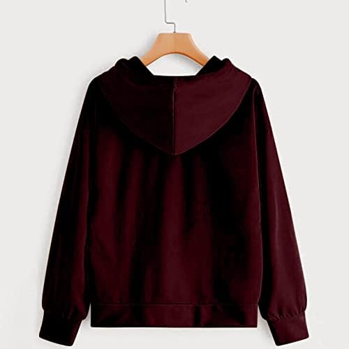 2022 Обични худини жени плус големина долга ракав палто цветно печатење обична кошула со качулка, лабава влечкана облека за надворешна облека