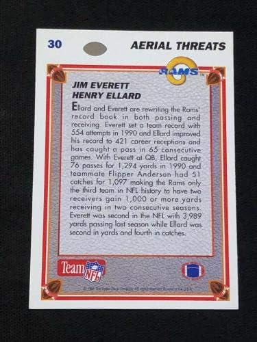 Jimим Еверет и Хенри Елард 1991 Горна палуба Аериски закани потпишана автограмска картичка - Непотпишани фудбалски картички