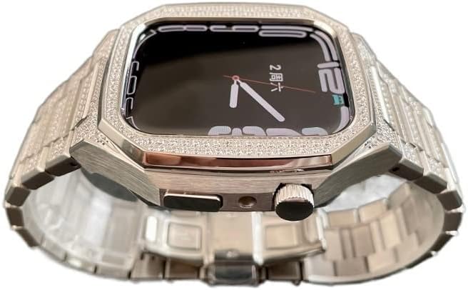 БЕФИЈА 45мм Комплет За Модификација На Дијаманти За Apple Watch Band Mod Сет 45мм Куќиште од нерѓосувачки Челик со Ремен За Додатоци