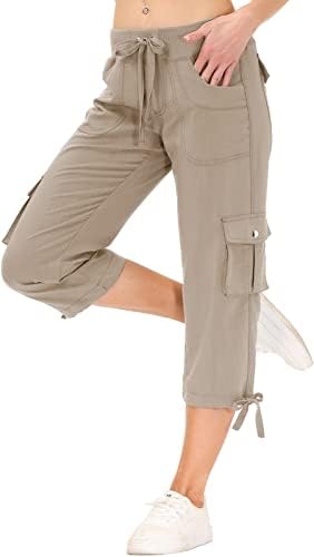 Mofizенски женски каприс со џебови лабава вклопени обични капри панталони фустани лесни дами, широки панталони за пешачење за пешачење