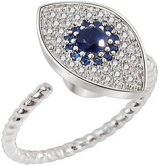 Ојалма Ротирајте го кубниот циркон Турски сино злото прстени за жени за жени, прилагодлив прстен за прстен на прстенот за прилагодување на прстенот на прстенот - зе