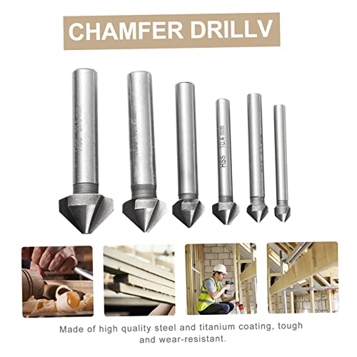 Uonlytech 6 парчиња за вежбање за вежбање сет 1 Chamfering Cutter Chamfering Culters Dript Bits Countersink Cutter Cutter Woodworking