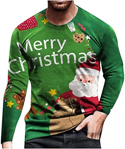 Грда џемпер Божиќни мажи со долги ракави мускули кошули плус големина 3Д смешно печатење под подмачкување на екипажот на вратот на вратот