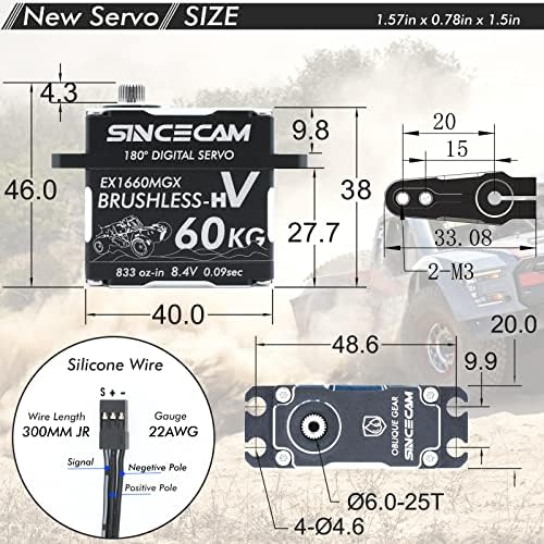 SINCECAM 60KG DIGITAL SERVO RC SERVO 8.4V водоотпорен вртежен момент серво 180 ° без четка серво компатибилен со SR/SSR/SUR/SRE
