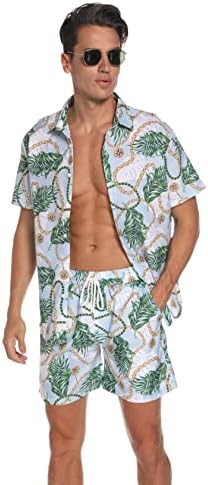 АТВФО машки хавајски кошули случајни копче-долу кратки ракави печатени шорцеви летни плажа тропски хаваи кошула костуми