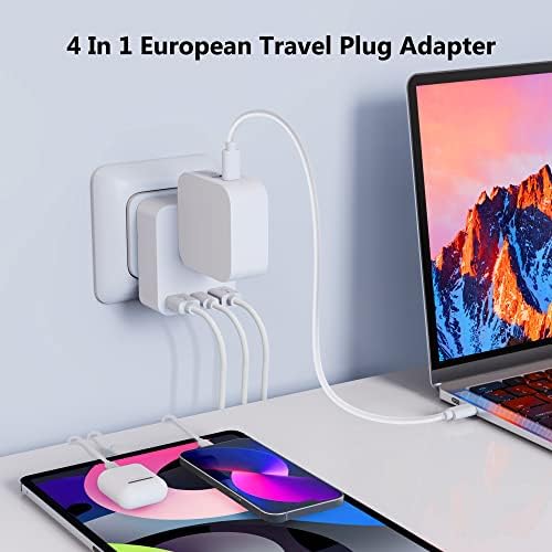 Европски адаптер за приклучок за патувања со USB C, Lifiyrirc US во Европа приклучок адаптер со 3 USB полнач, Меѓународен адаптер