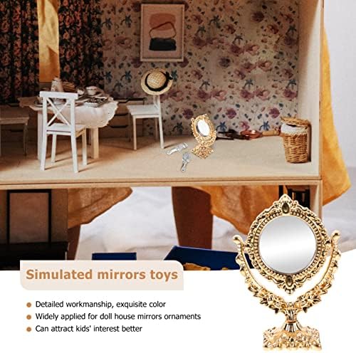 Алипис 1 сет на антички огледало кукла куќа минијатурни ретровизори чешел за шминка Гроздобер козметичко огледало со златна рамка мини огледала