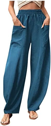 Panенски панталони со права нозе Обични цврсти панталони во боја со еластични панталони со еластичен половината и џебовите