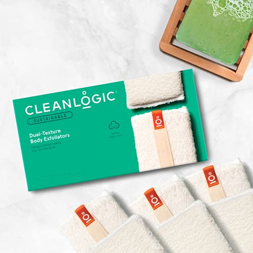 Cleanlogic Одржливо органски памук ексфолирајќи ги чистачите на телото со двојна текстура, природни, 6 брои