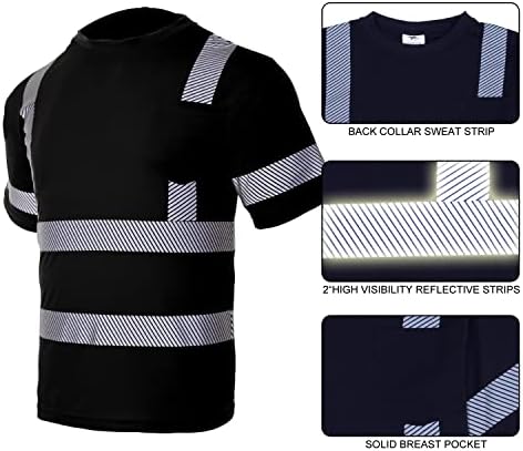 Vendace Hi Vis Security Tilиво за безбедност за мажи со голема видливост Рефлексивна градежна кошула црна класа со краток ракав Класа 2