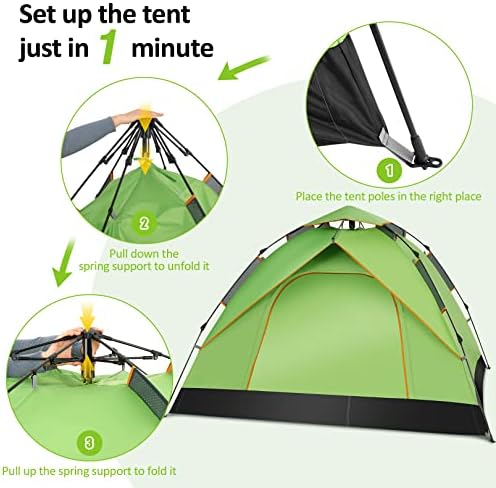 Rlairn шатори за кампување 4 лица водоотпорен, се појавуваат инстант семеен шатор со ветерни јажиња анти-UV, ултралејт лесен шатор за