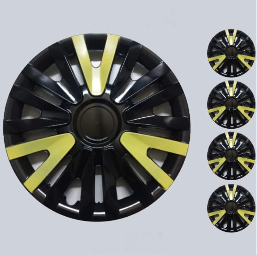 Копри сет од покривка од 4 тркала од 14 инчи црно-жолти Hubcap Snap-on одговара на Hyundai
