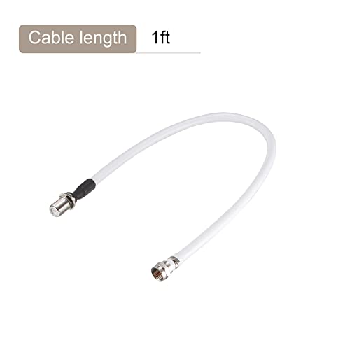 Rebower RG6 коаксијални кабли f машки до f женски, [за продолжување на ТВ кабел] - 1feet / 75 ом / бел / 2 парчиња