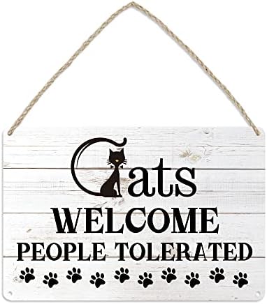 Маоерзаи мачки ги поздравуваат луѓето толерирани знаци, смешни мачки добредојдени знак wallидна уметност, мачки украс метал калај знак