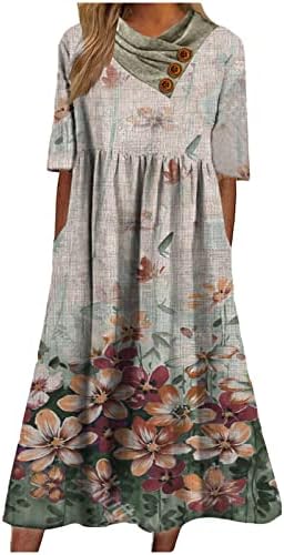 Летни фустани на Хоккус за жени 2023 година, женски цветни печатени крпеница со плетенка, фустан со кратки ракави, џебни фустани