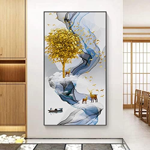 Интар 5д DIY дијамантски комплети за сликање за возрасни целосна вежба Златно дрво Мозаик Риџонс Везници Декор за декорирање Уметнички сет 23,6x39,4