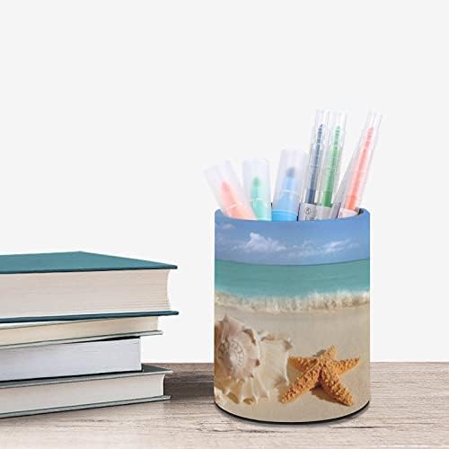 Sandbeach Starfish Shell Printed Pen Pench Cup за молив за организатор на биро за шминка за четка за четка за домашна канцеларија во училница
