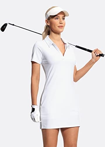 Hiverlay жени голф поло фустан со шорцеви и џебови кратки ракави v вратот јака тениски фустан дами атлетски фустани