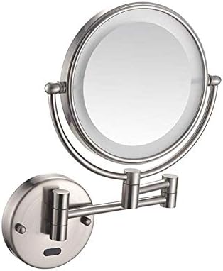 Lianxiao - Mirror Mirror 10x зголемување 8 '' двострана суета на бања, 360 степени вртење, растителна рака, тркалезна, за бања