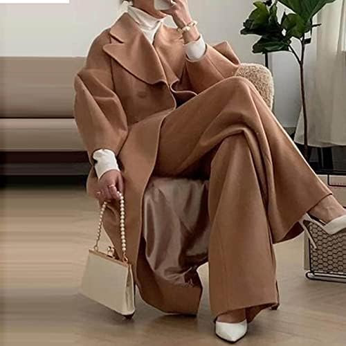 Cokuera жени ретро мода со двојно градите лаптол со долга надворешна облека елегантна преголема ракав размачкана дебела јакна