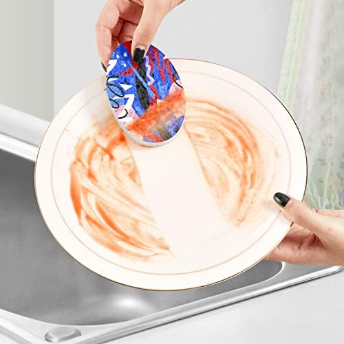 Кигаи 3 парчиња чистење чистење сунѓери без миризба без кујна за чистење на кујни за миење садови Дрвен пулпа сунѓер - ретро цртање на рацете