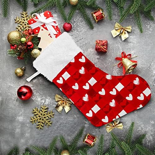 Божиќни чорапи Loveубов срце плоштад бела црвена боја бела плишана манжетна мерцеризирана кадифена семејна празник персонализиран