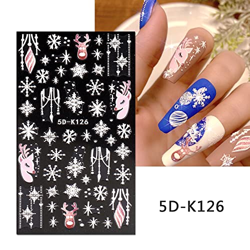 Налепници за Божиќни нокти на Раноки - 4 чаршафи за ноктите за снегулка Санта Клаус Зимски разнобојни нокти Декларации 5Д самолепливи налепници