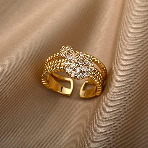 Ојлма циркон круг Отворени прстени за жени кристално злато прсти прилагодлив прстен за венчавки за вineубените накит-899700
