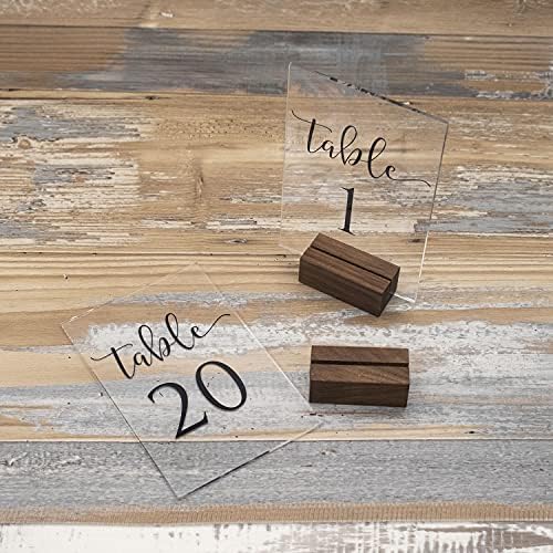 Jinnmury 10 Pack Walnut The Table Table Број на држач | Рустикално дрвен држач за картички за акрилична табела, знак на табела, совршен за