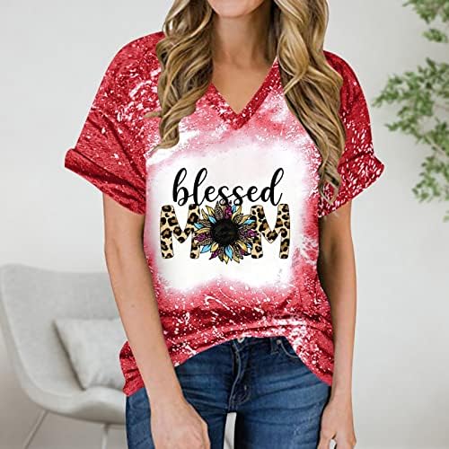 Womenените бејзбол мама изветвена маица 2023 леопард графичка мама потресена кошула буква печати v вратот бејзбол мама ти врвови врвови