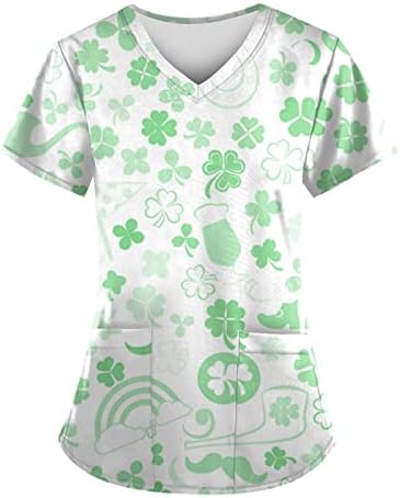 Денот На Свети Патрик 2023 Женска Медицинска Сестра Модна Униформа Печатење На Отворено Со Кратки Ракави Работни Џебни Блузи Со