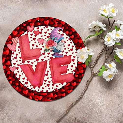 Тркалезен метален знак Среќен ден на в Valentубените Гноми Loveубовни срца гроздобер венец знак потресена просторија на вратата