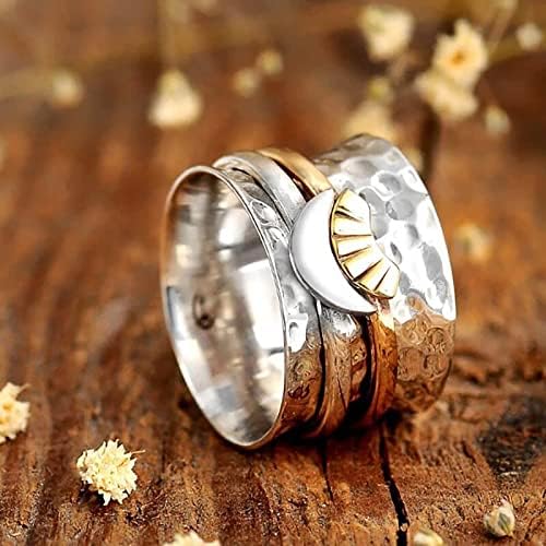 Womenените накит прстени месечина вртејќи се совпаѓање на прстенот дами декомпресија широкопојасен интернет анксиозност прстени