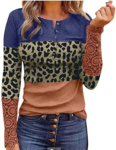 Jjhaevdy женски долги ракави со маички со маици на Хенли надолу по тенок вклопат врвови на вратот со ребрести плетени кошули