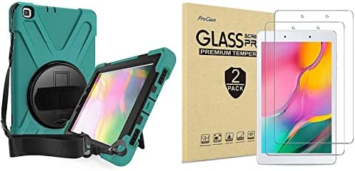 Procase Galaxy Tab A 8.0 2019 T290 T295 Teal Rugged Teernows Case Bands со 2 пакувања со заштитени стаклени екрани за заштита
