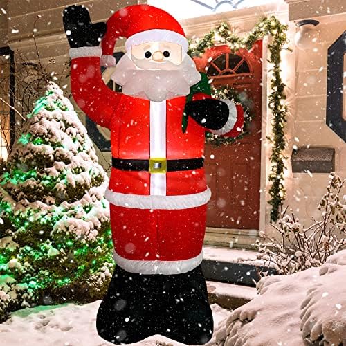Декорации за Божиќни двор на Хиген, 8ft Дедо Мраз со торба за подароци, разнесена декорација на отворено со вградена LED светло