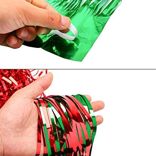 Konsait 4 пакет фолија раб завеси Божиќна фотографија, црвена и зелена метална треперлива завеса Фото Фото реквизити за позадина за роденденски