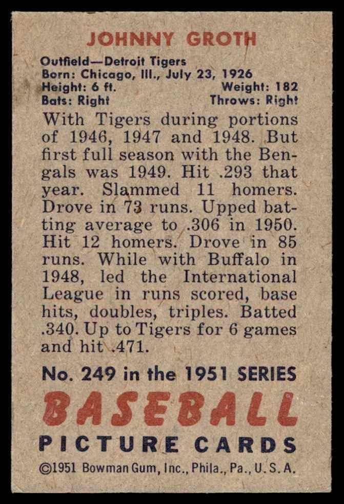 1951 Бауман 249 Johnони Грот Детроит Тигерс екс/планински тигри