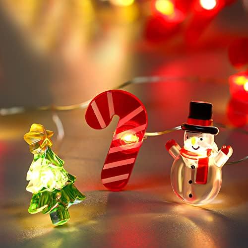 Zhengmy 15 ft 60 LED LED елка предводена од елки, батерии батерии со 8 режими на треперење Божиќ Снежен човек бонбони декоративни жици на жици