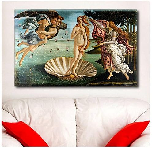 АЛОНЛИНСКИ АРТ - Раѓањето на Венера од Сандро Ботичели | Рамка за истегнување на платно на подготвена рамка за виси - памук - завиткана галерија | 42 x26 - 107x66cm | Wallидна ум