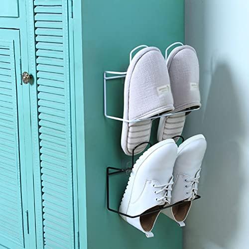 CTVR 2 нивоа железни чевли решетката, виси само-лепете полица за чевли на вратите, држач за чевли за чевли за бања, држач за складирање на чевли