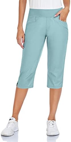 Gymsmart Повлечете го Каприс за жени еластични половини облечени обични пешачки голф капри панталони со џебови